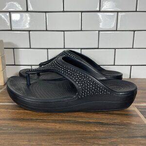CROCS Sloane Diamante Flip Womens Size 9 Shoes Black Embellished Platform Sandal